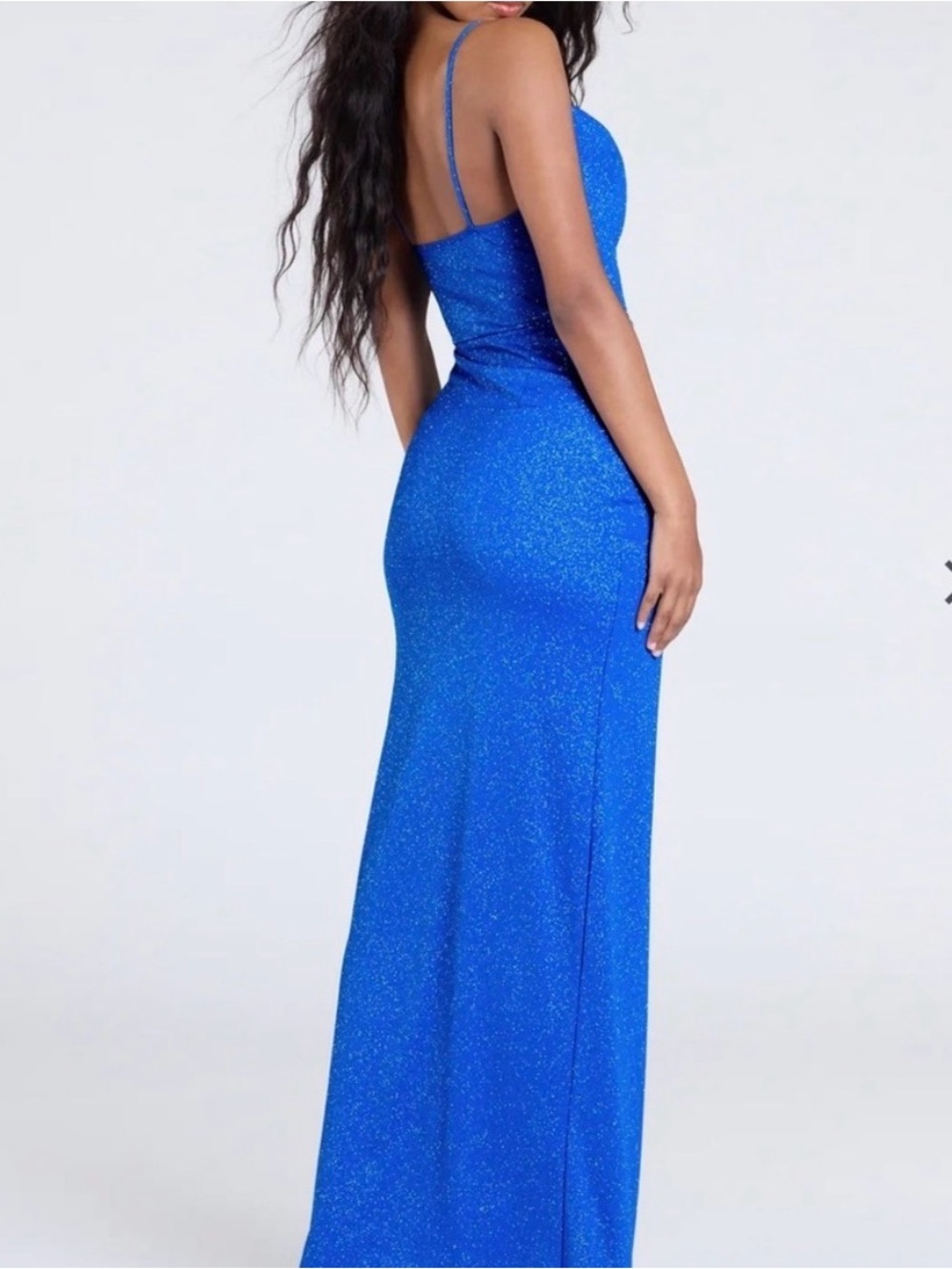 Windsor Blue Sparkle Slit Prom Dress - Picture 2 of 4